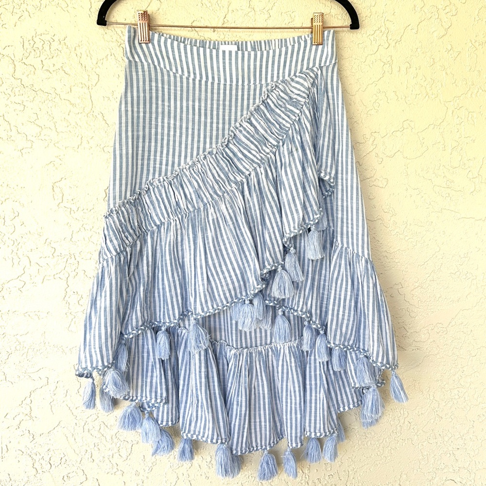 Misa Striped Tassel Midi Skirt